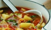 Potato, leek and tomato soup