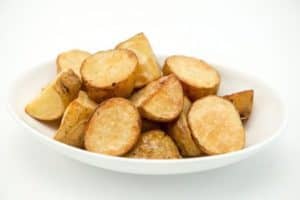 Roast potatoes with the skins on