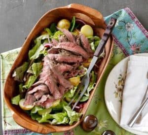 Rosemary seared steak with warm potato salad