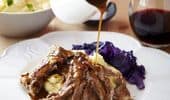 Slow cooked pulled lamb with mashed potatoes
