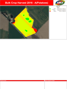 Crop yield map of potato field showing harvest zones