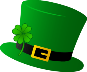 Green St. Patrick's Day leprechaun hat with four-leaf clover.