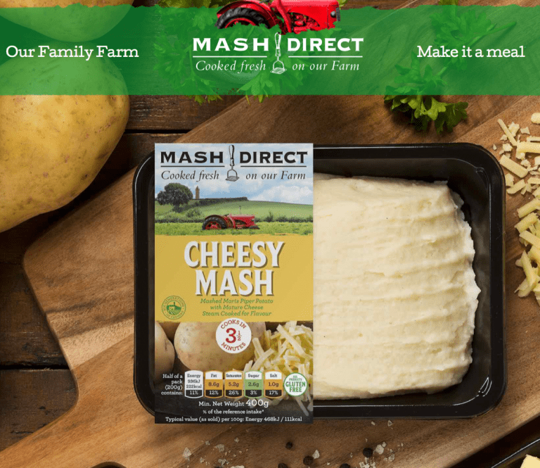 Cheesy mash potato ready meal with grated cheese topping