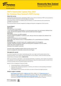 PMTV Stakeholder Update May 2019 from Potatoes New Zealand, biosecurity survey summary.