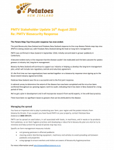 Potatoes New Zealand update on Potato Mop-Top Virus biosecurity response