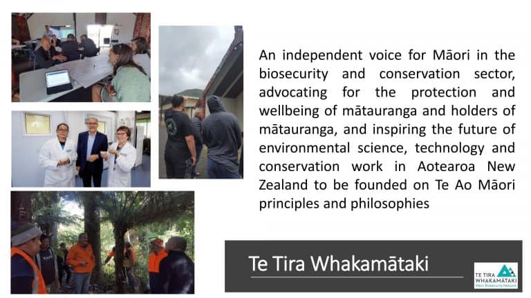Māori biosecurity and conservation discussion and fieldwork images.