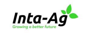 Inta-Ag logo with green leaf design and tagline Growing a better future