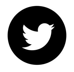 White Twitter bird logo inside black circular background icon