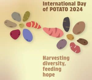 International Day of Potato 2024 poster with diverse potato illustrations