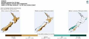 Rainfall anomaly maps for New Zealand 35-day forecast scenarios