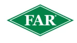 FAR logo with white letters inside green diamond shape