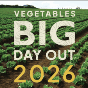 Lush vegetable field with "Vegetables Big Day Out 2026" text.