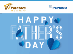 Happy Father's Day greeting with Potatoes New Zealand and PepsiCo logos