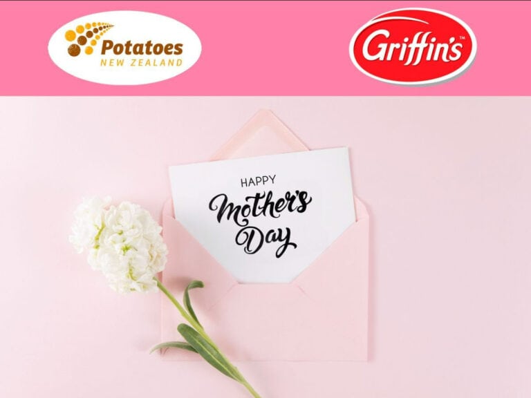 Mother's Day card in pink envelope with white flower