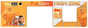 Charity event photo booth frame with NZ Foam and foam characters.
