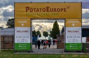 Entrance archway of PotatoEurope 2023 agricultural event, Netherlands