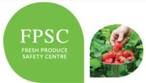 FPSC logo with hand picking fresh strawberries in bucket
