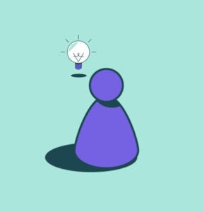 Purple person icon with glowing light bulb idea concept