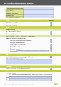 Checklist for ensuring compliance with agrichemical product guidelines