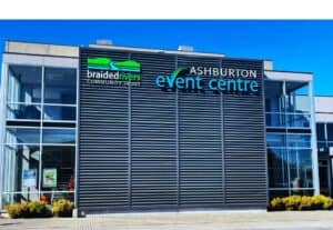 Ashburton Event Centre building exterior with blue sky background