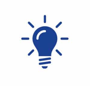 Blue light bulb icon with rays symbolizing bright idea