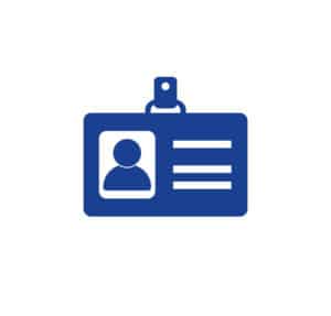 Blue identification badge icon with photo and text lines