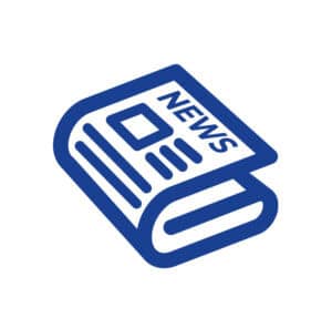 Blue newspaper icon with "news" text and article graphics