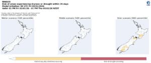 New Zealand drought risk map for next 35 days, 2026 forecast